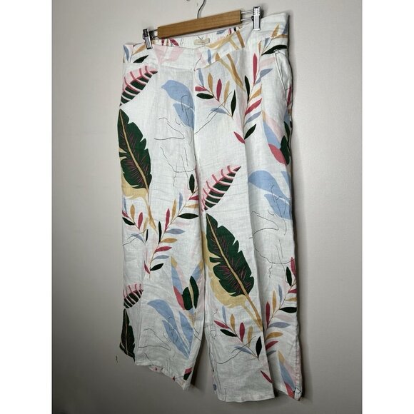 Cynthia Rowley 100% Linen Wide Leg Tropical Pockets Elastic Waist Pants Size 1X - Picture 3 of 10